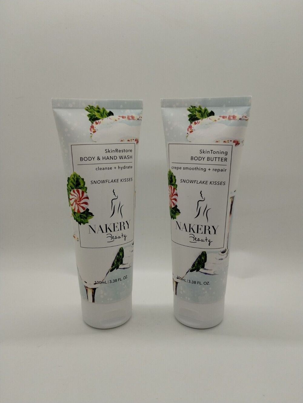 Nakery Beauty Body Wash + SkinToning Body Butter Snowflake Kisses 3.38 oz ea